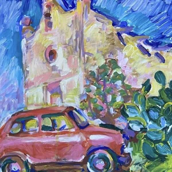 Red Car by the Chapel