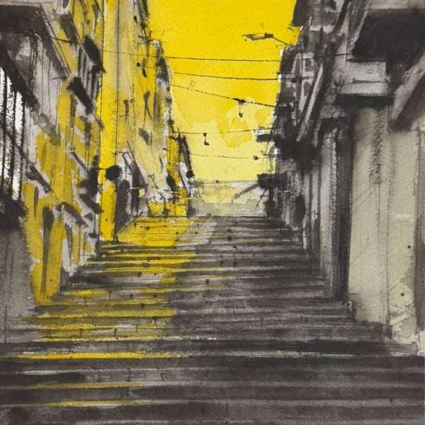 Yellow through Valletta Street Stairs by Svetislav Martinovic